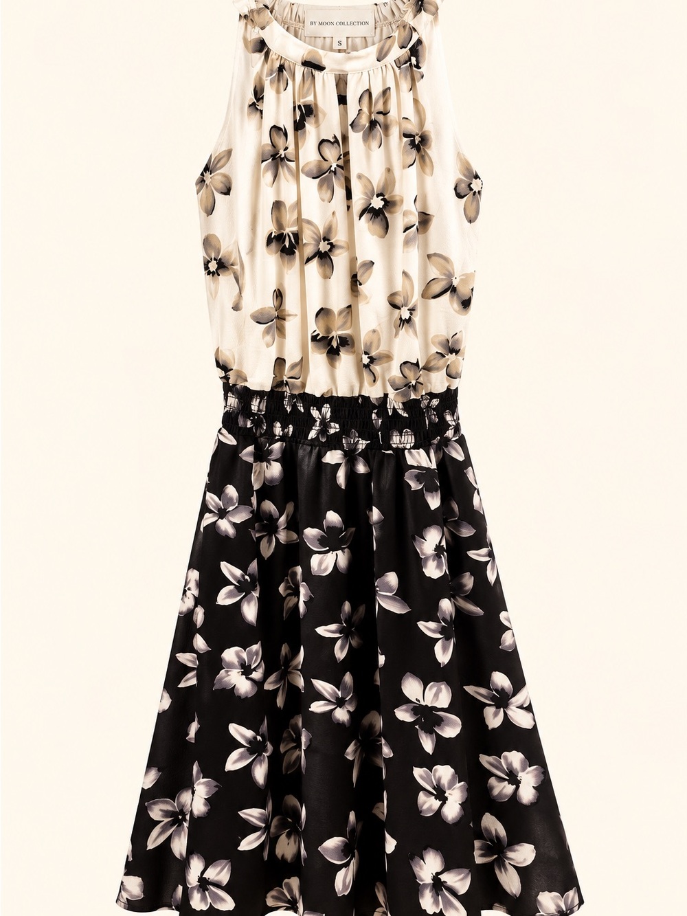 By Moon Collection Floral Black & Ivory Midi Dress Size Small